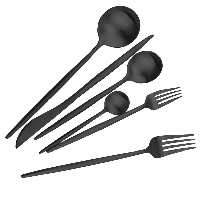 JASHII Luxury Black Flatware, Silverware Sets, 24-pieces Elegant Cute 18/10 Stainless Steel Silverware Set for Eating Home Kitchen Hotel Restaurant, Service Sets for 4 People, Dishwasher Safe - Image 3